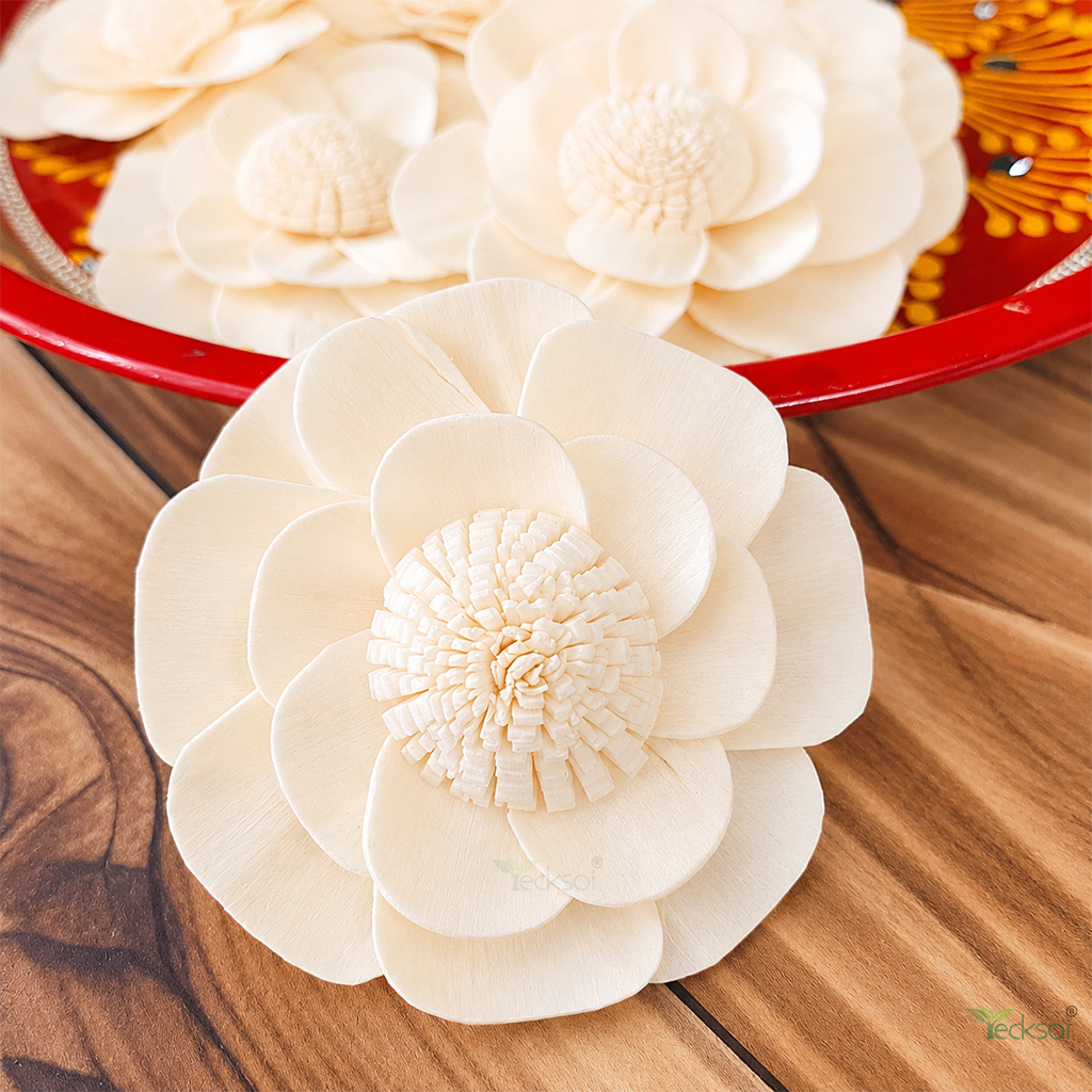 Tecksoi Apple Blossom Sola Wood Flower – Realistic Handcrafted Floral Decor with Soft Natural Elegance | Pack Of 10