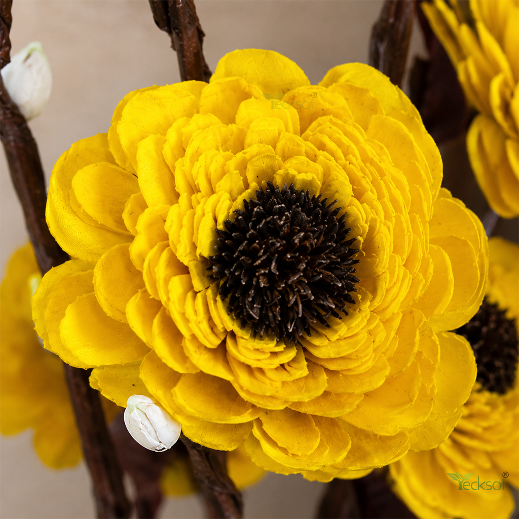 Tecksoi Black Eyed Marigold Sola Wood Flower Sticks | Pack Of 5
