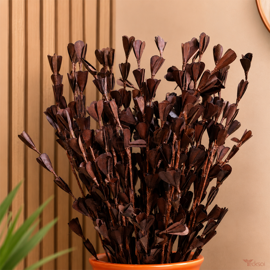 Tecksoi Brown Palm Lily Flower Sticks – Premium Dried Palm Leaves Flower for Home Decor, Vase Decoration & Luxury Interior Styling | Pack Of 5