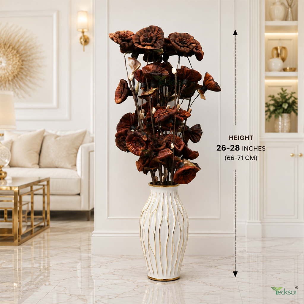 Tecksoi Brown Daisy Corn Rose Flower Sticks – Handmade Premium Corn Leaf Dry Flower Decor for Home & Event Decoration | Pack Of 5
