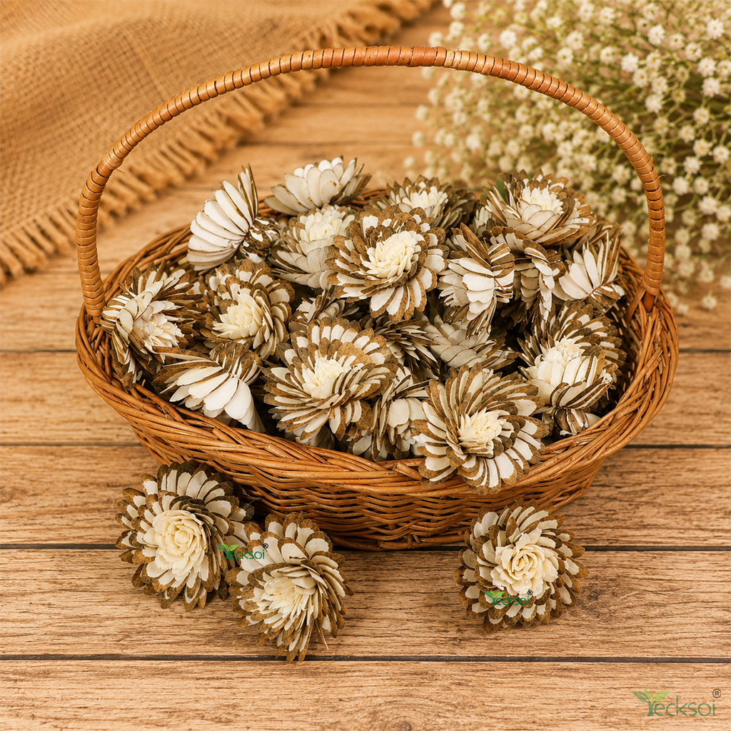 Tecksoi Brown Princess Sola Wood Flower – Premium Handcrafted Floral Decor with Royal Natural Charm | Pack Of 10