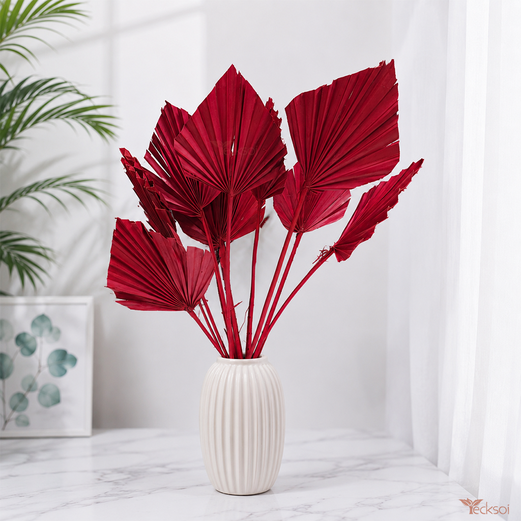 Tecksoi Dried Red Palm Leaves for Vase & Event Decor – Premium Handmade Decorative Palm Leaves | Pack Of 10