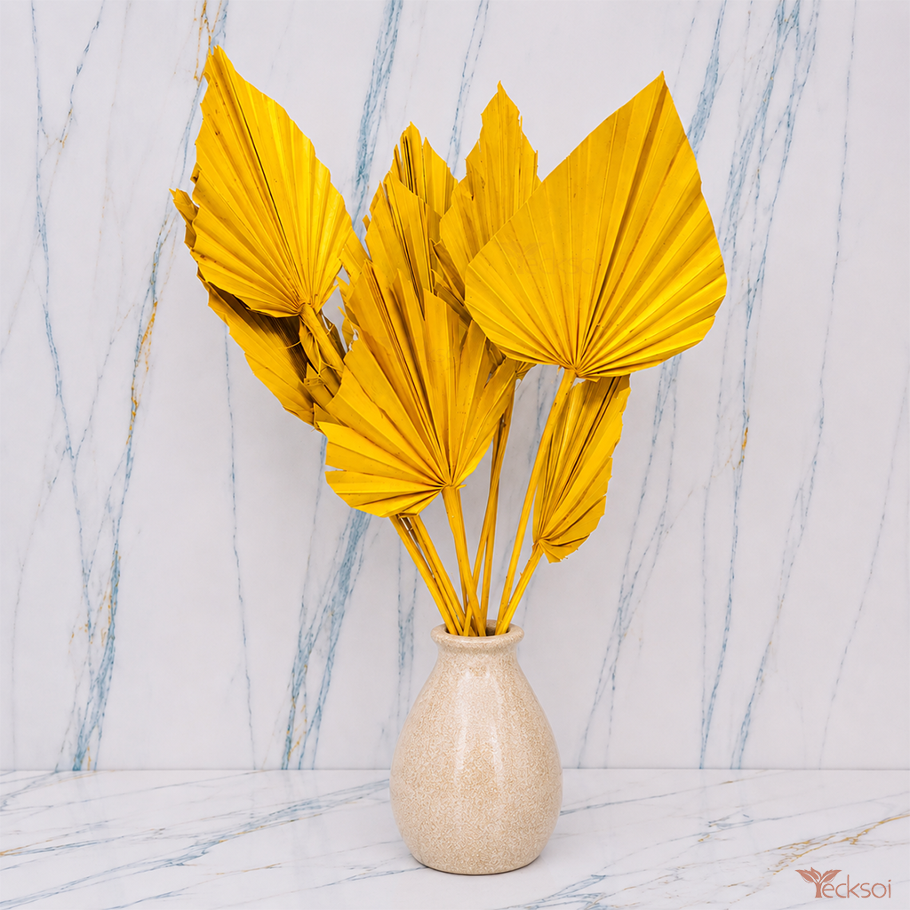 Tecksoi Dried Yellow Palm Leaves – Premium Decorative Palm Leaves for Home Decor, Floral Arrangements & DIY Crafts | Pack Of 10