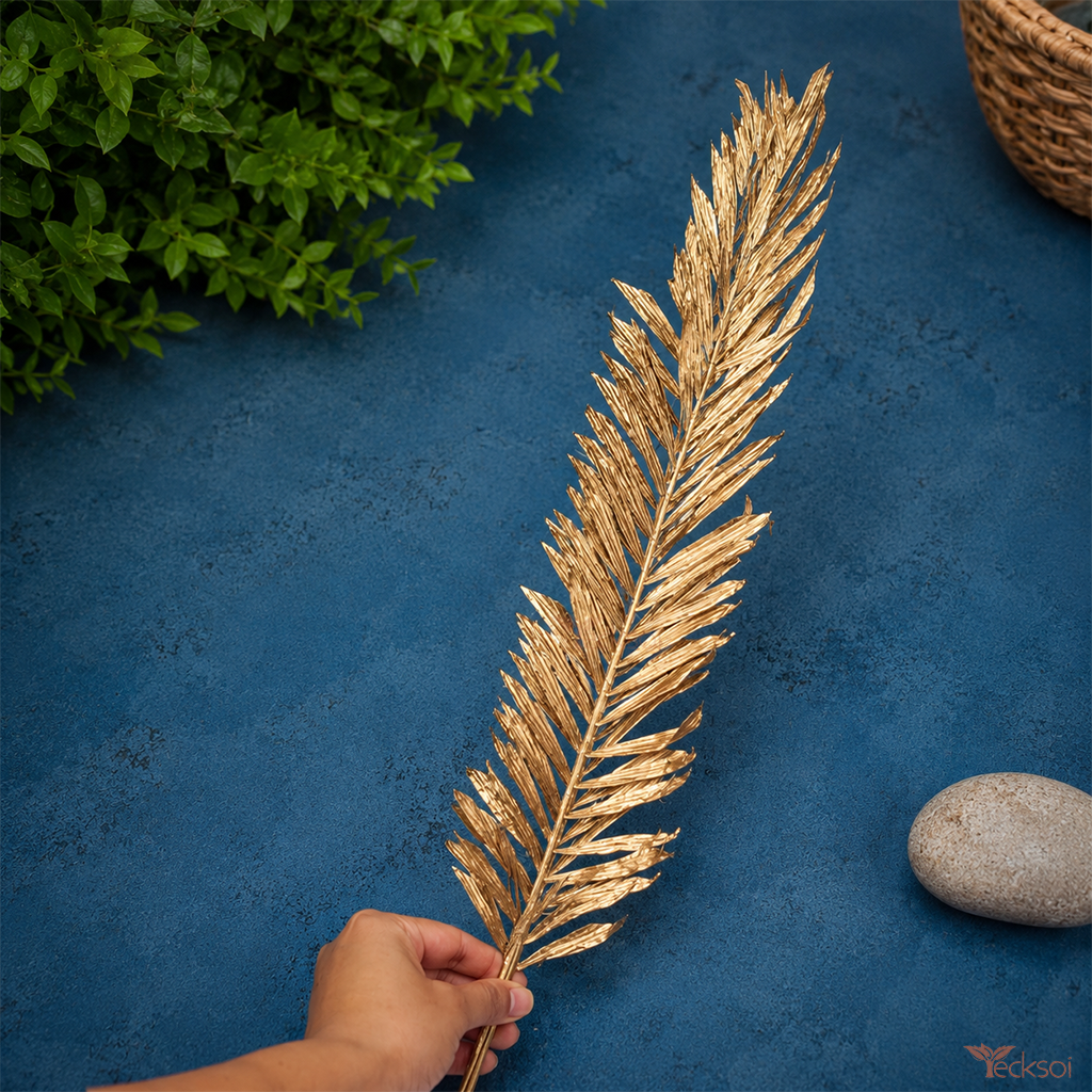 Tecksoi Golden Cycas Palm Leaf – Premium Dried Palm Leaf for Modern Home Decor, Vase Styling & Luxury Interior Decoration | Pack Of 5