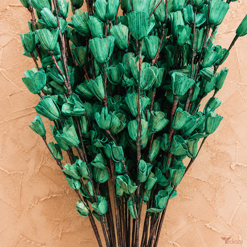 Tecksoi Green Sola Wood Lily Flower Sticks – Premium Dyed Handmade Sola Wood Flowers for Home Decor, Vase Arrangements & Luxury Floral Styling | Pack Of 10