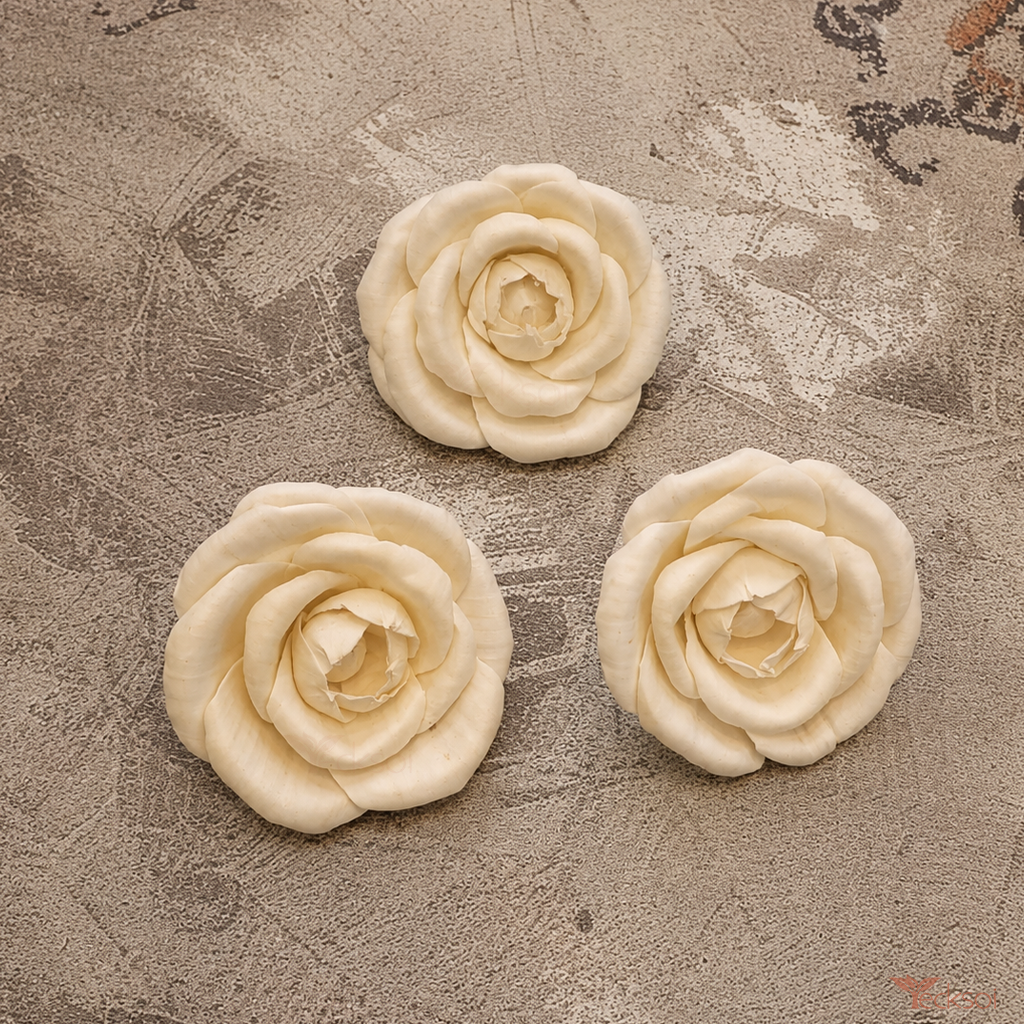 Tecksoi Handcrafted Garden Rose Sola Wood Flower | Pack Of 10
