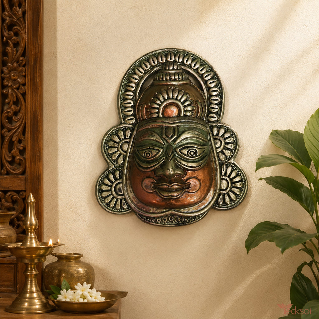 Tecksoi Handcrafted Terracotta Kathakali Character Face - Indian Wall Art