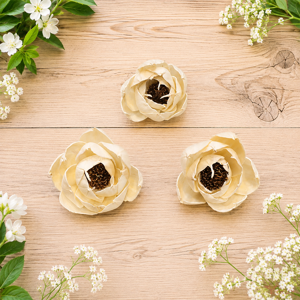 Tecksoi Handmade Black Eyed Peony Sola Wood Flower | Pack Of 10