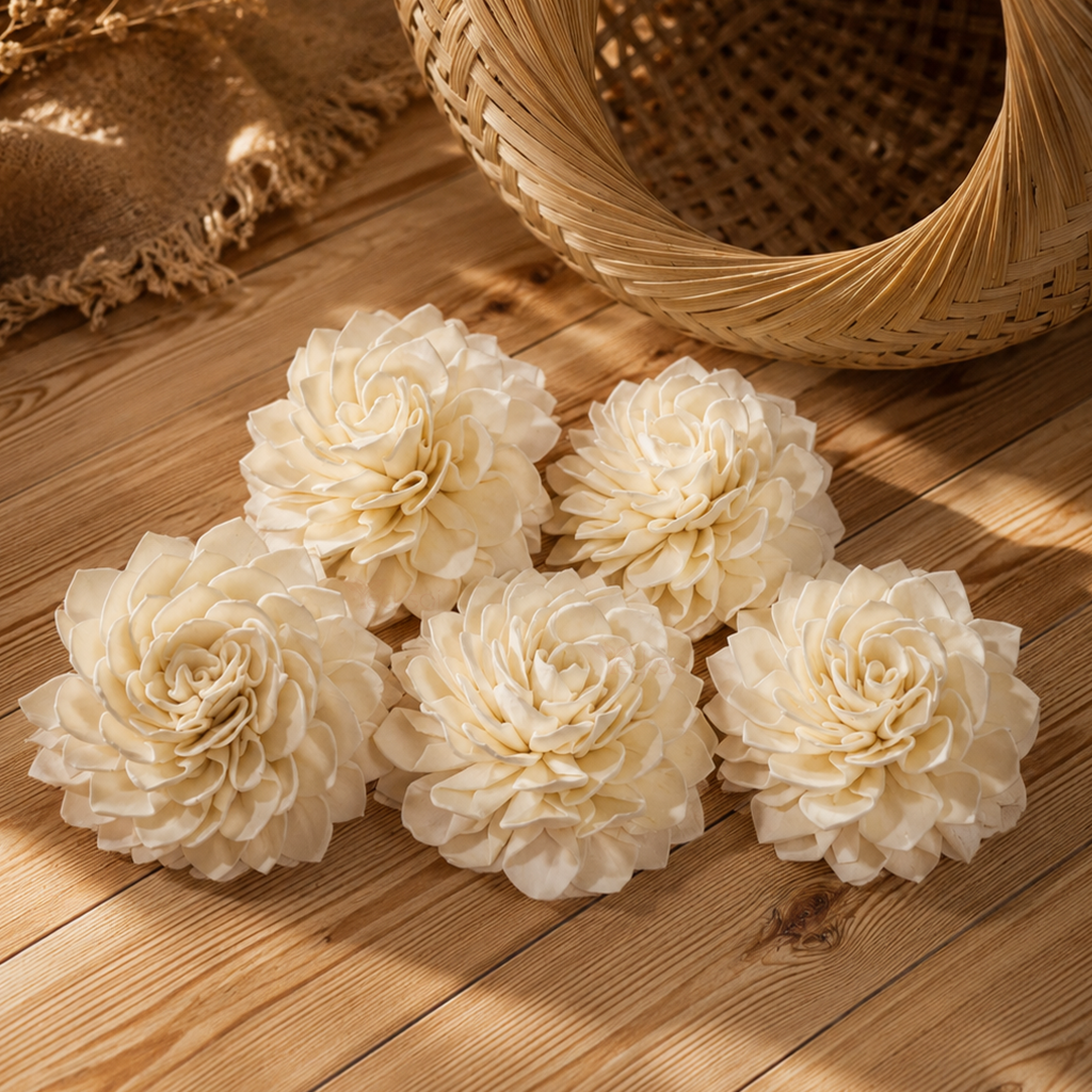 Tecksoi Handmade Dahlia Sola Wood Flower – Premium Handmade Natural Sola Wood Flower for Elegant Home, Wedding & Floral Decoration | Pack Of 10