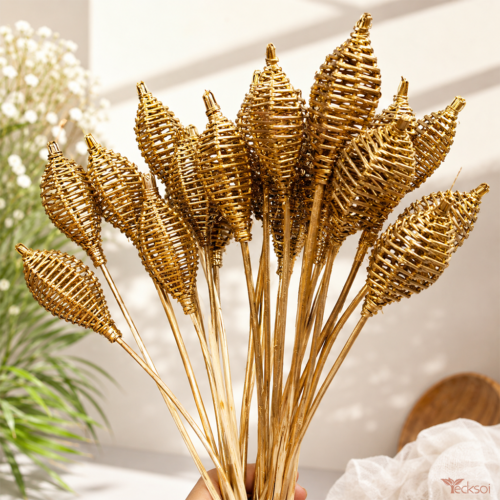 Tecksoi Handmade Golden Lata Vine Lantern Filler – Luxury Decorative Stems for Home Decor, Lantern Styling & Floral Arrangements | Pack Of 5
