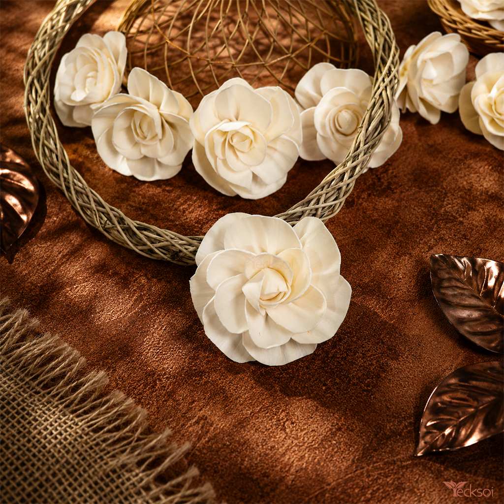 Tecksoi Handmade White Rose Bonica Sola Wood Flower – Premium Handmade Natural Sola Wood Flower for Elegant Home, Wedding & Luxury Floral Decoration | Pack Of 10