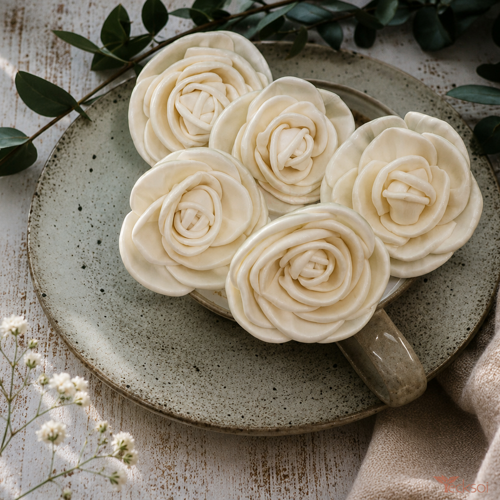 Tecksoi Handmade White Avalanche Rose Sola Wood Flower – Premium Handmade Natural Sola Wood Flower for Elegant Home, Wedding & Luxury Floral Decoration | Pack Of 10
