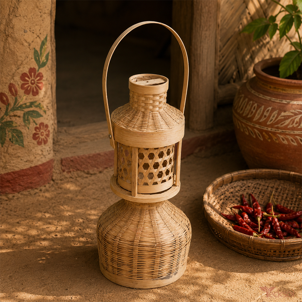 Tecksoi Handwoven Bamboo Hurricane Lantern Lamp For Decor
