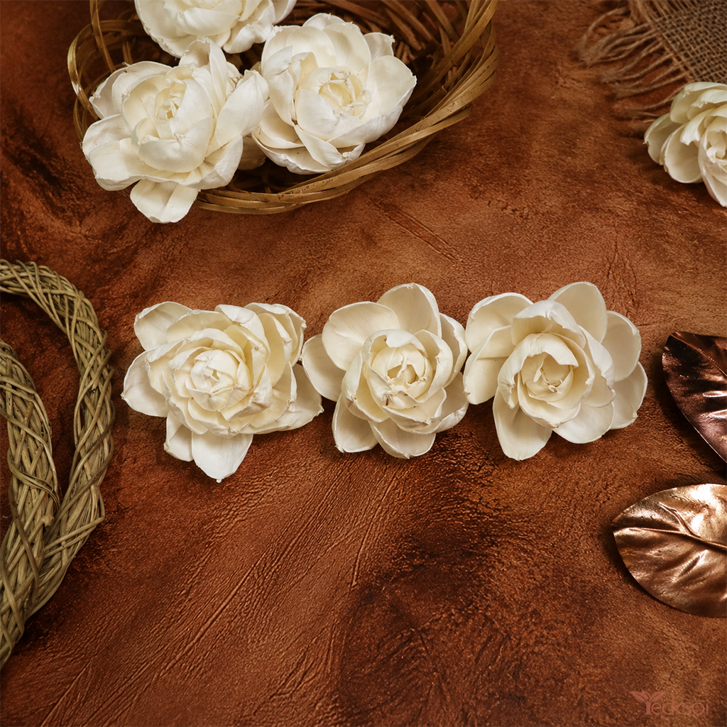 Tecksoi Jasmine Sambac Mogra Sola Wood Flower – Premium Handmade Natural Sola Wood Flower for Elegant Home, Wedding & Floral Decoration | Pack Of 10
