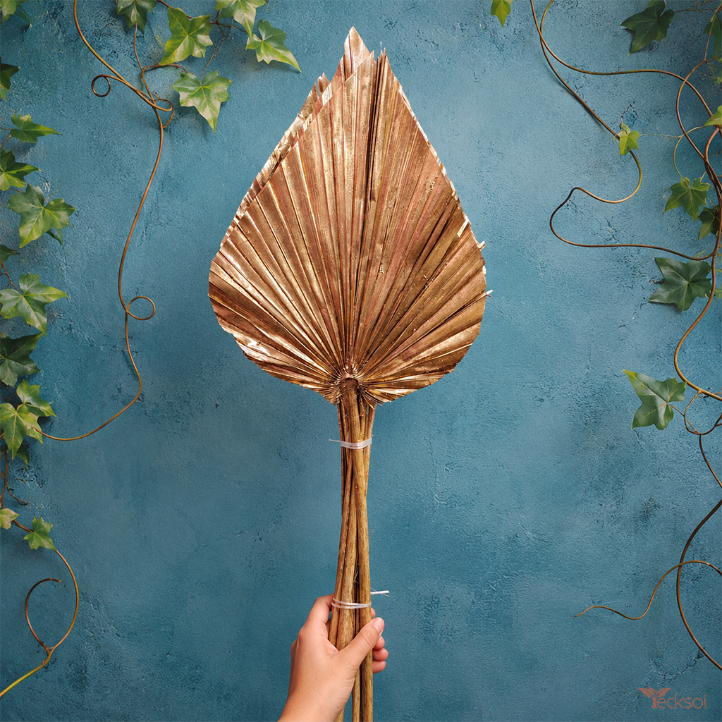 Tecksoi Large Golden Palm Leaves – Premium Dried Palm Spear for Luxury Home Decor, Vase Styling & Modern Interior Decoration | Pack Of 5