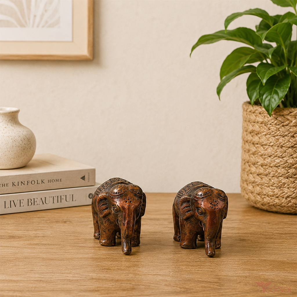 Tecksoi Little Elephant Idol Terracotta Art For Home Decor | Set Of 2