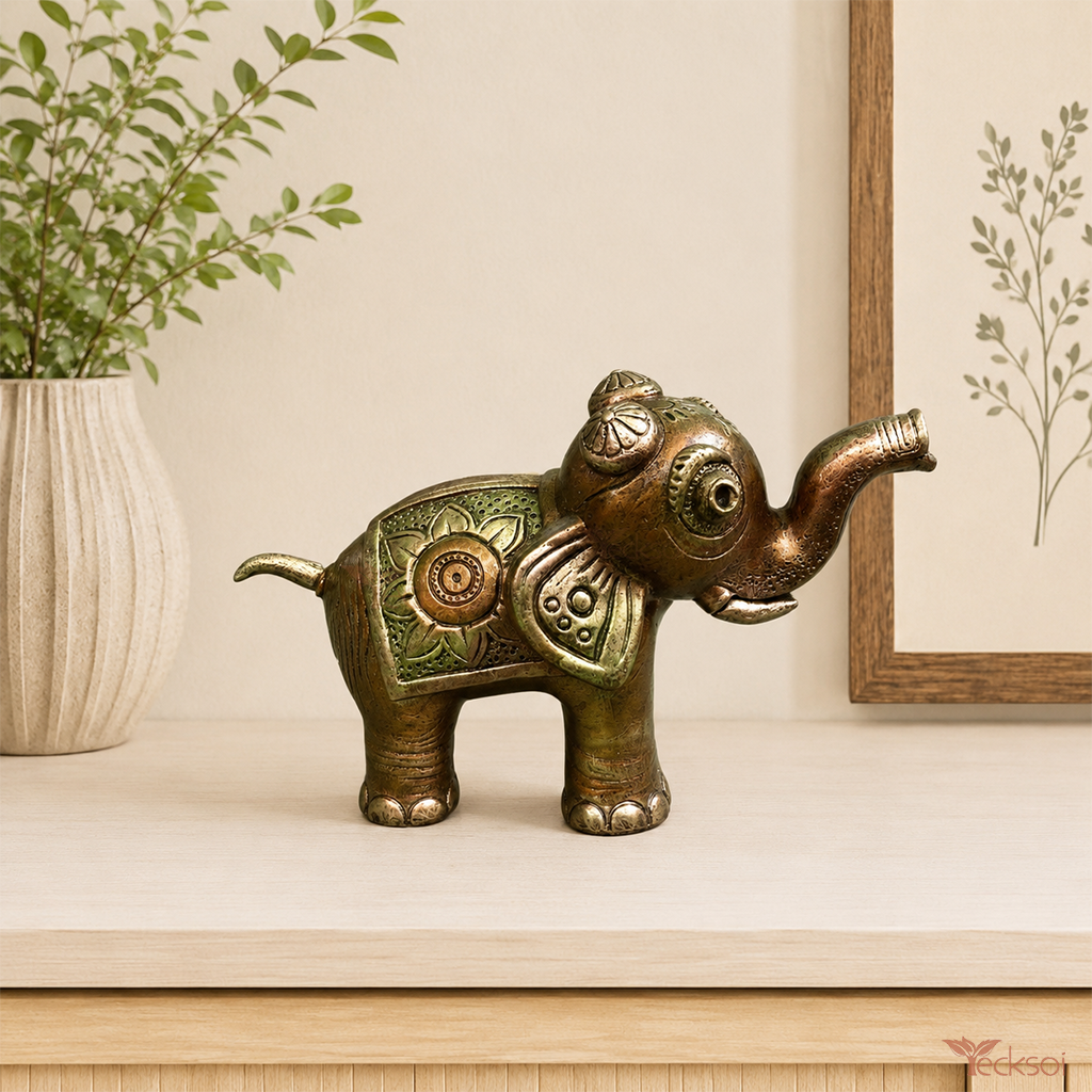 Tecksoi Mitti Tales Terracotta Elephant Showpiece For Home Decor | Set Of 2