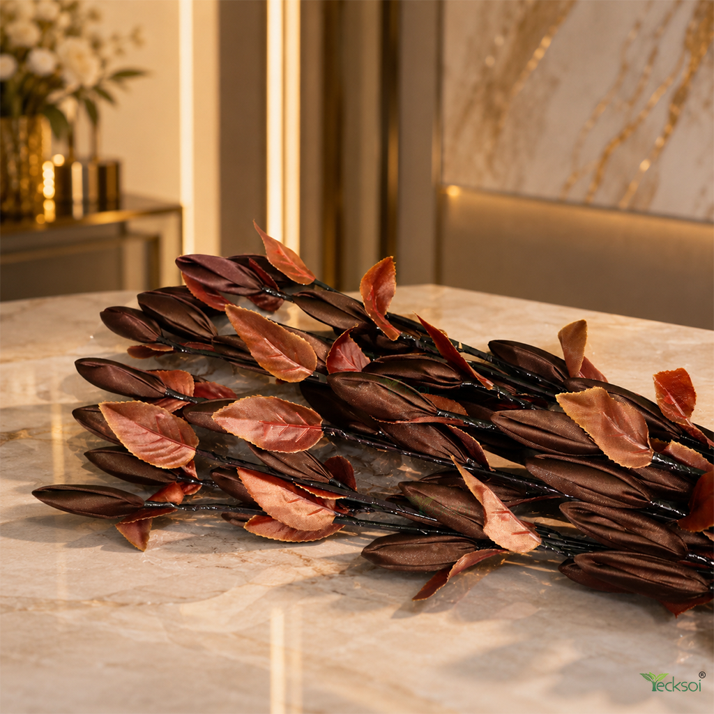 Tecksoi Multiple Chocolate Silk Lotus Buds Flower Sticks – Handmade Premium Floral Decor for Home & Event Decoration | Pack Of 5