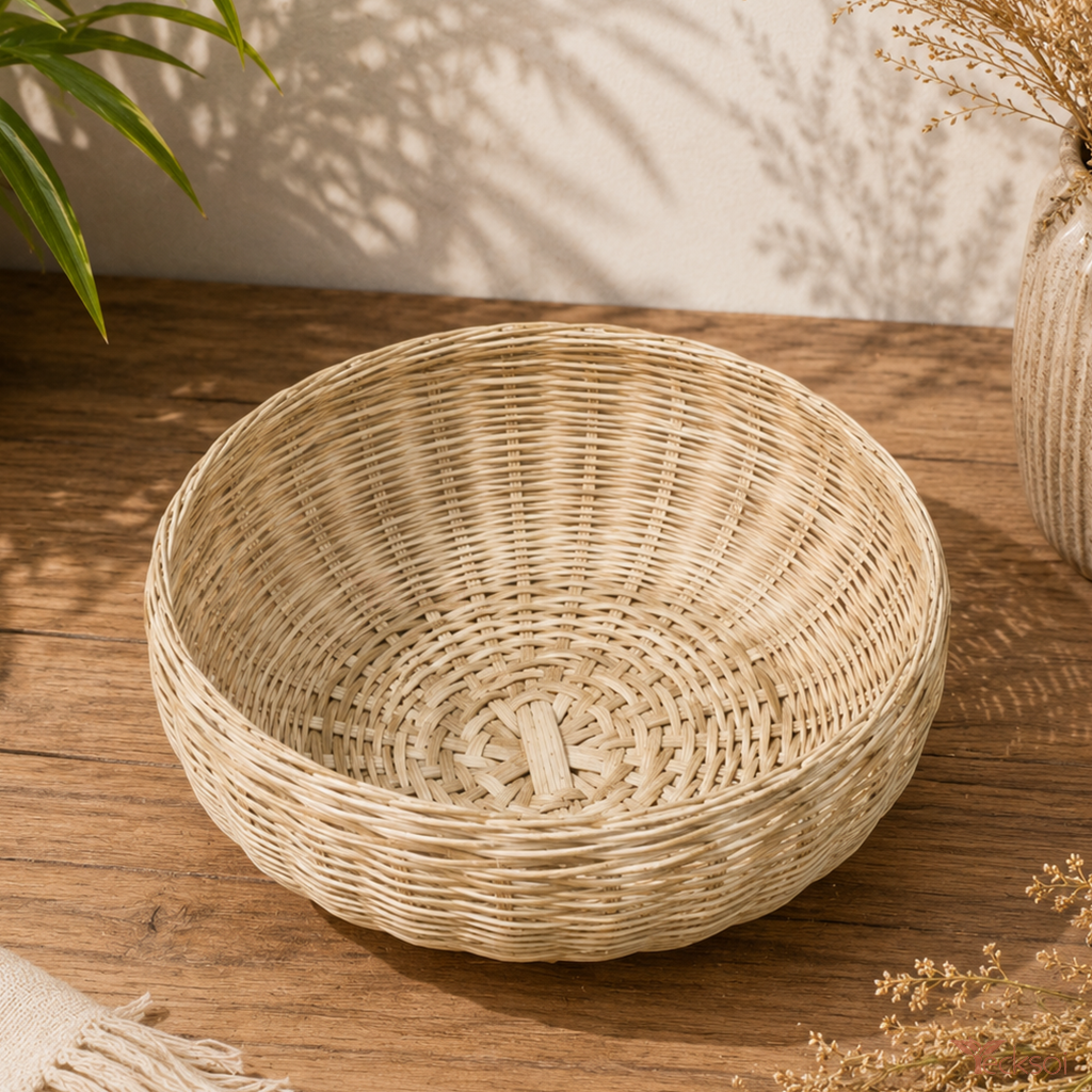 Tecksoi Natural Bamboo Round Basket Self Decor & Storage