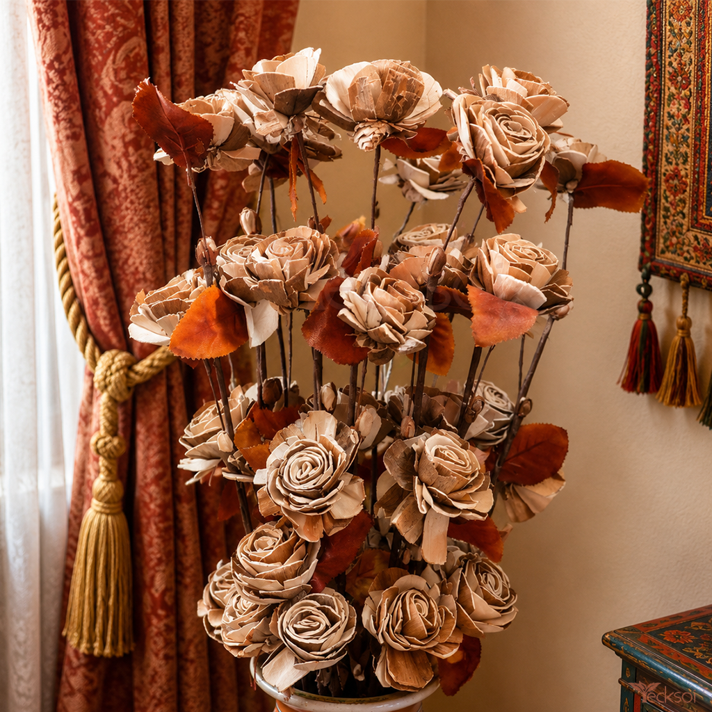 Tecksoi Natural Beauty Rose Sola Wood Flower Sticks – Premium Handmade Dried Flower for Boho Home Decor, Vase Arrangements & Luxury Floral Styling | Pack Of 5