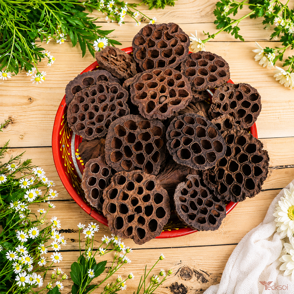 Tecksoi Natural Dried Lotus Seed Pods (Kamal Gatta Botanicals) – Premium Decorative Botanicals for Floral Arrangements, Home Decor & DIY Crafts | Pack Of 20