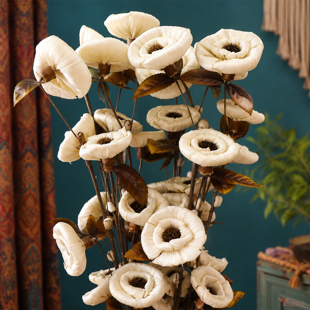 Tecksoi Natural Dried White Corn Husk Decorative Stems For Vase | Pack Of 5