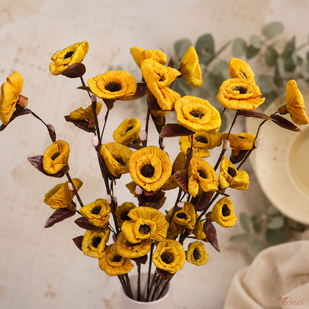 Tecksoi Natural Dried Yellow Corn Husk Decorative Stems For Vase | Pack Of 5