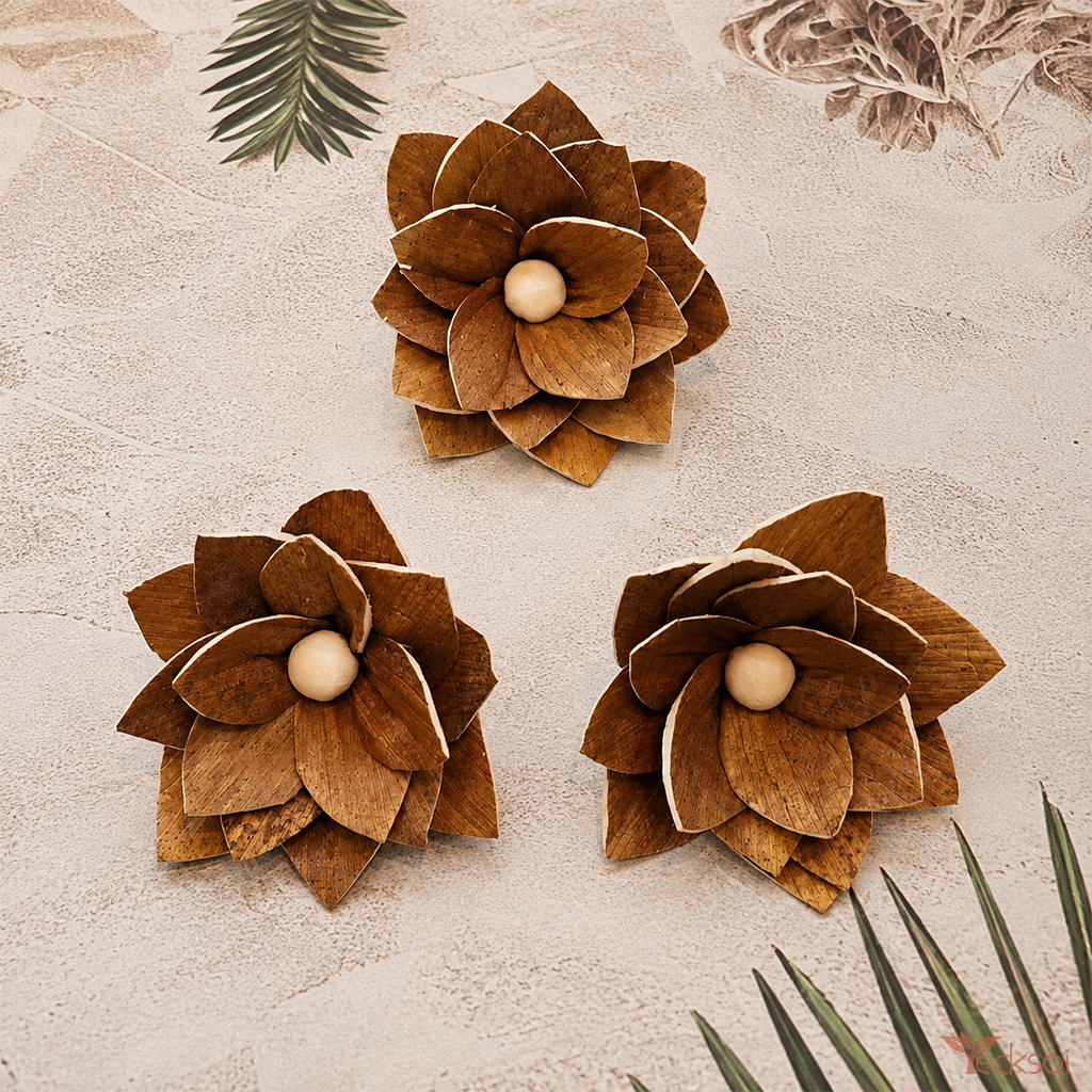 Tecksoi Natural Handcrafted Sola Wood Skin Bromeliads Flower | Pack Of 10