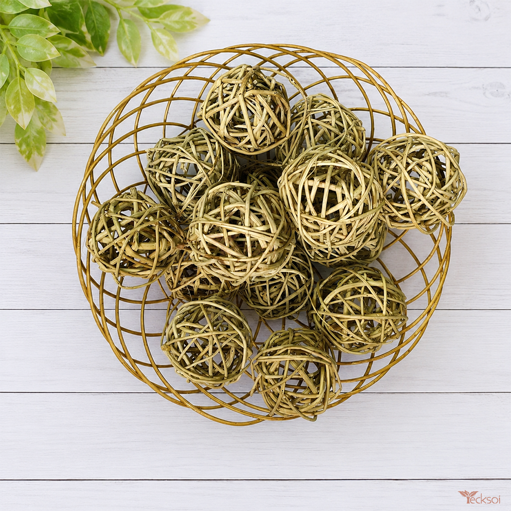 Tecksoi Natural Lata Vine Rattan Balls – Handwoven Decorative Balls for Home Decor, Vase Fillers & DIY Crafts | Pack Of 10