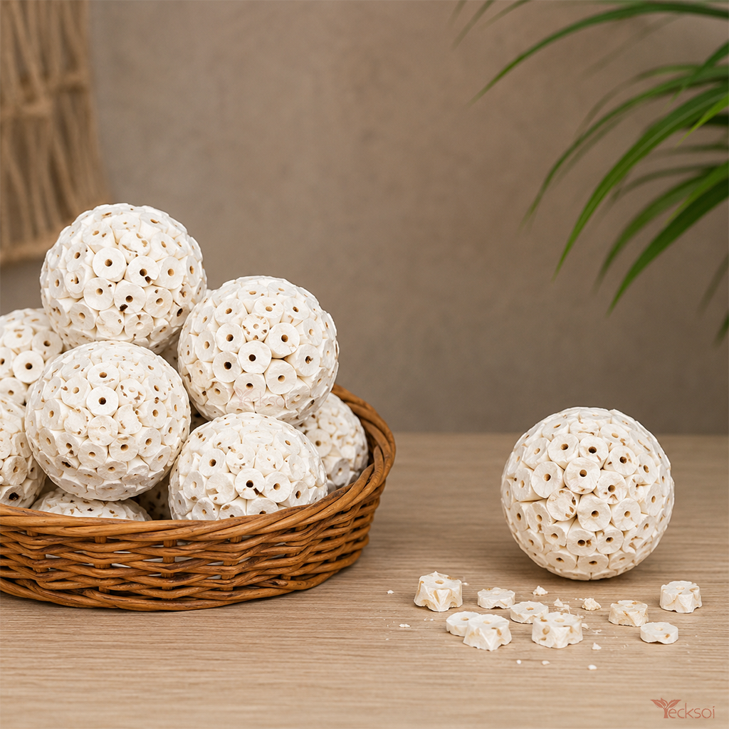 Tecksoi Natural Sola Wood Atta Ball for Decor & Pets Toy – Premium Handmade 100% Natural Eco-Friendly Sola Wood Ball | Pack Of 10