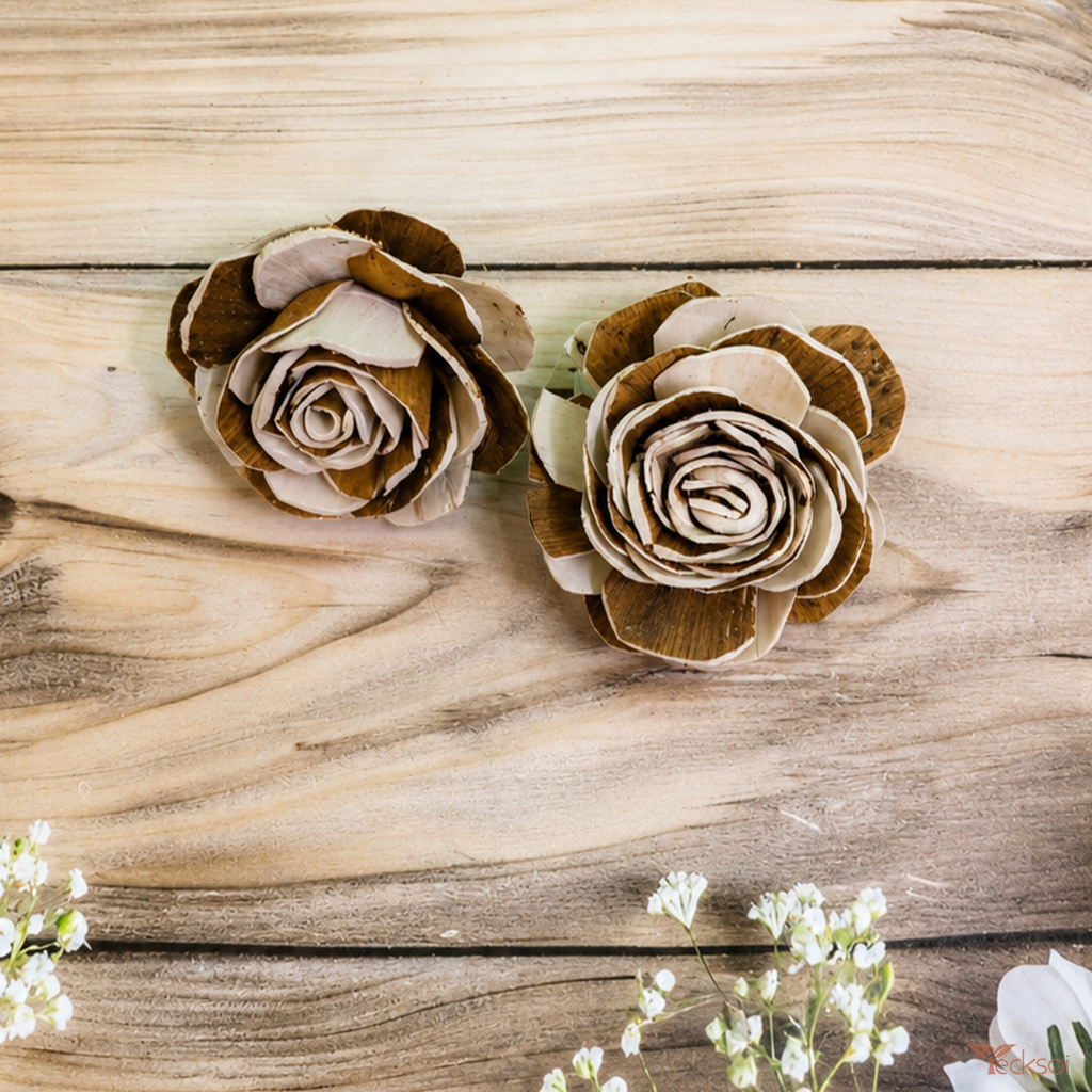 Tecksoi Natural Sola Wood Bark Beauty Rose Flower – Premium Handmade 100% Natural Sola Wood Flower for Elegant Home, Wedding & Luxury Decor | Pack Of 10