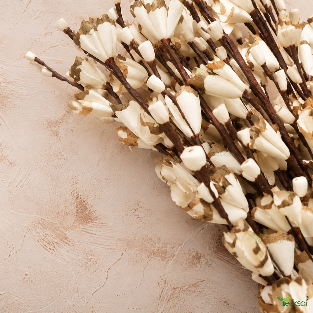 Tecksoi Natural Sola Wood Lily Flower Sticks – Premium Handcrafted Dry Flower Decor for Home & Event Decoration | Set Of 5
