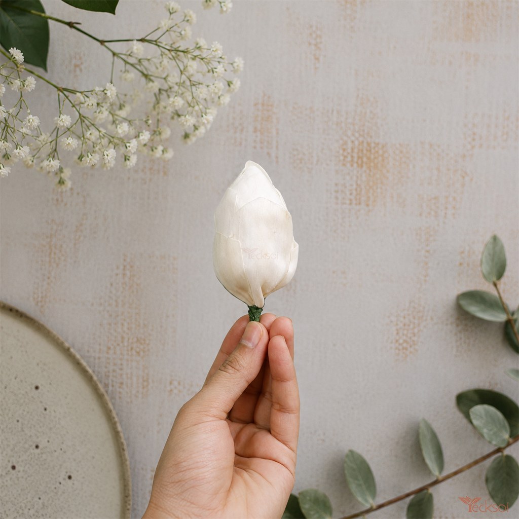 Tecksoi Natural Sola Wood Lotus Buds Flower – Premium Handmade 100% Natural Sola Wood Flower for Elegant Home, Wedding & Floral Decoration | Pack Of 10