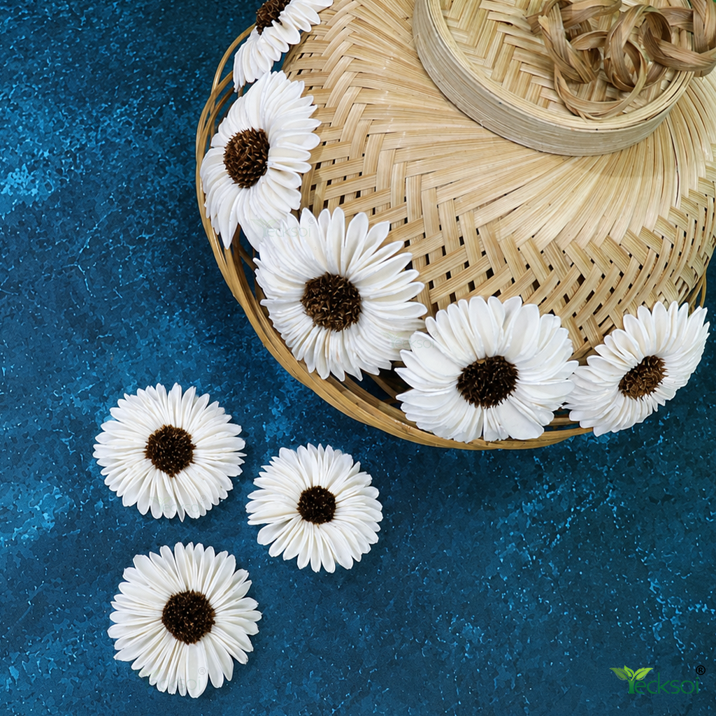 Tecksoi Natural Sola Wood Sunflower – Realistic Handcrafted Floral Decor Full of Natural Charm | Pack Of 10