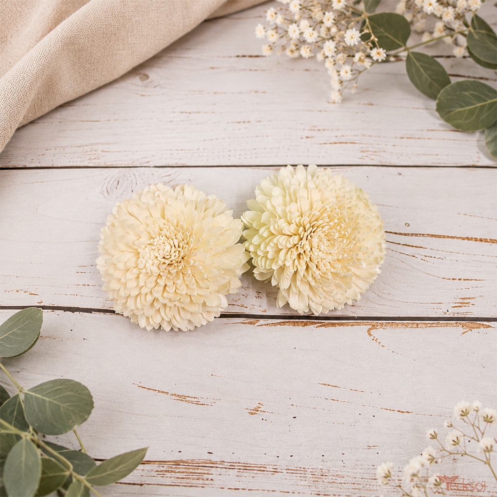 Tecksoi Natural Sola Wood Zinnia Flower – Premium Handmade 100% Natural Sola Wood Flower for Elegant Home, Wedding & Floral Decoration | Pack Of 10
