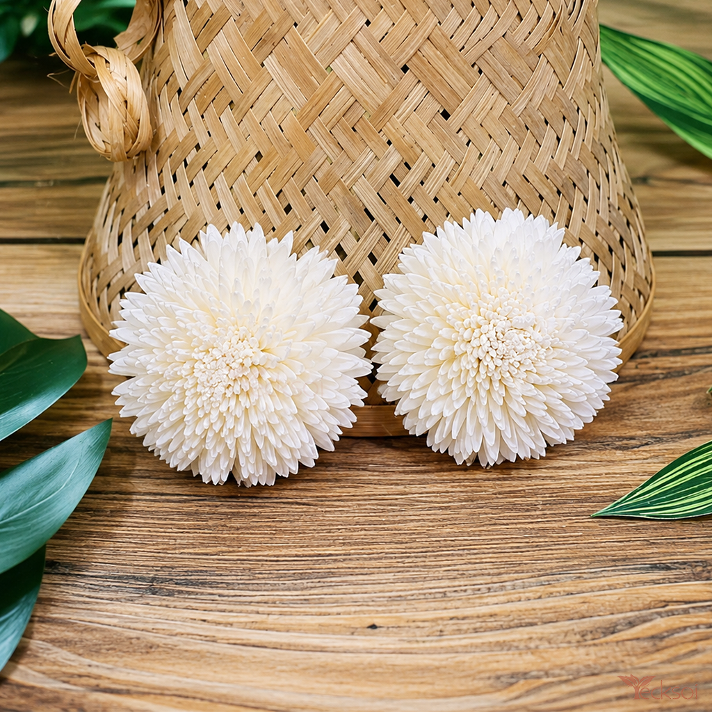 Tecksoi Natural Sola Wood Zinnia Flower – Premium Handmade 100% Natural Sola Wood Flower for Elegant Home, Wedding & Floral Decoration | Pack Of 10
