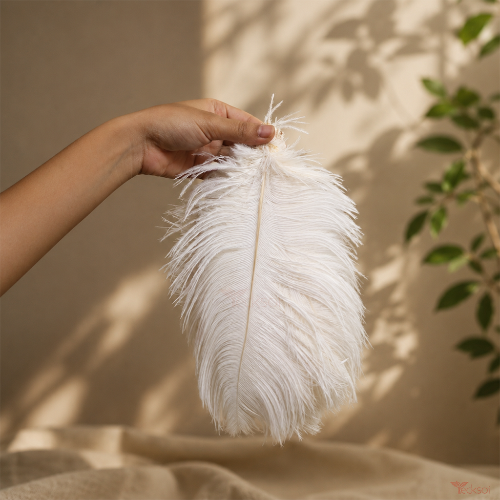 Tecksoi Natural White Ostrich Feather – Premium Dried Rustic Boho Decor for Floral Styling & Luxury Home Decoration | Pack Of 5