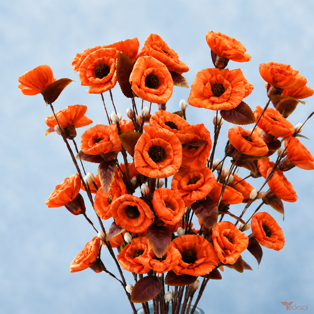 Tecksoi Orange Corn Husk Flower Sticks – Dry Flower For Decor | Pack Of 5