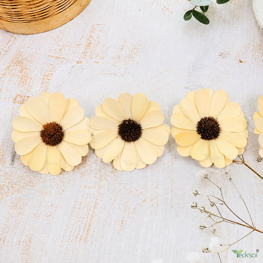 Tecksoi Palm Daisy Flower – Handcrafted Natural Palm Leaf Flower for Elegant Home & Event Decor | Pack Of 10