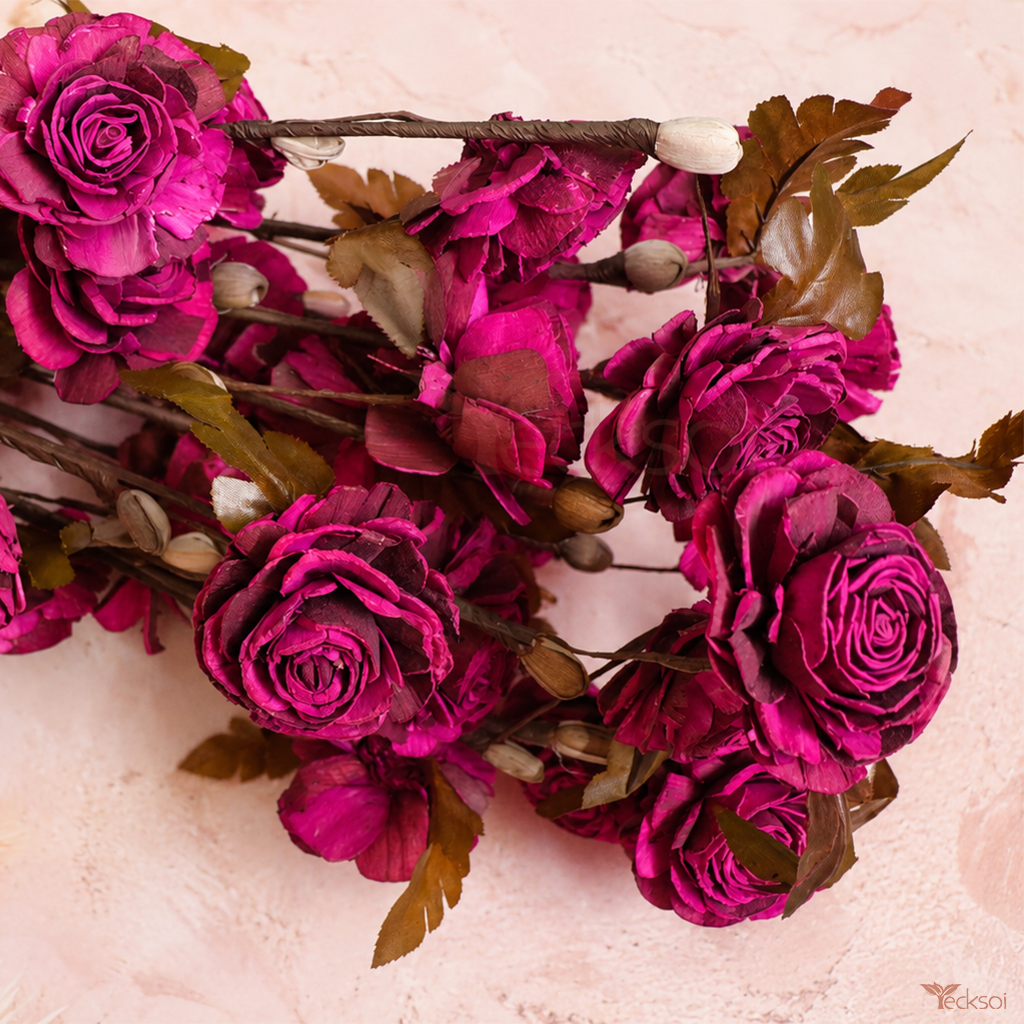Tecksoi Pink Beauty Rose Sola Wood Flower Sticks – Premium Handmade Dried Flower for Vase, Centerpieces & Luxury Home Decor | Pack Of 5