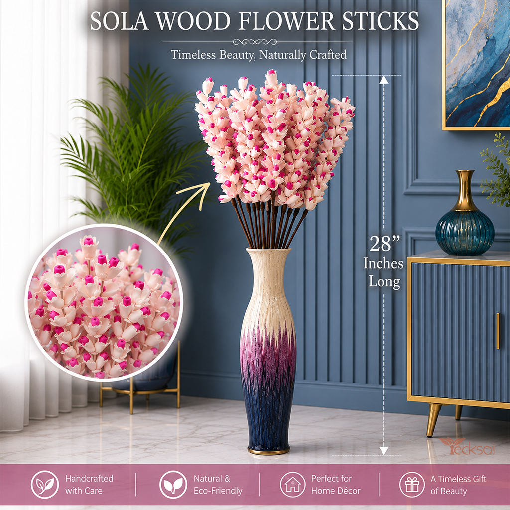 Tecksoi Pink Shell Ginger Sola Wood Flower Sticks Natural Dried Vase Decor | Pack Of 5