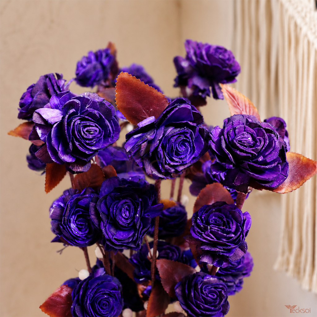 Tecksoi Purple Beauty Rose Sola Wood Flower Sticks – Premium Handmade Dried Flower for Home Decor, Vase Arrangements & Luxury Floral Styling | Pack Of 5