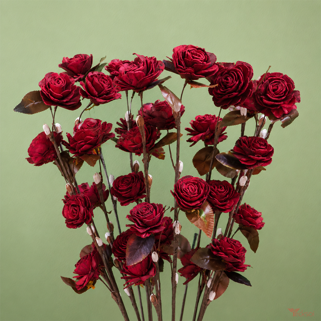 Tecksoi Red Beauty Rose Sola Wood Flower Sticks – Premium Handmade Natural Dried Flowers for Home Decor, Vase Arrangements & Luxury Floral Styling | Pack Of 5