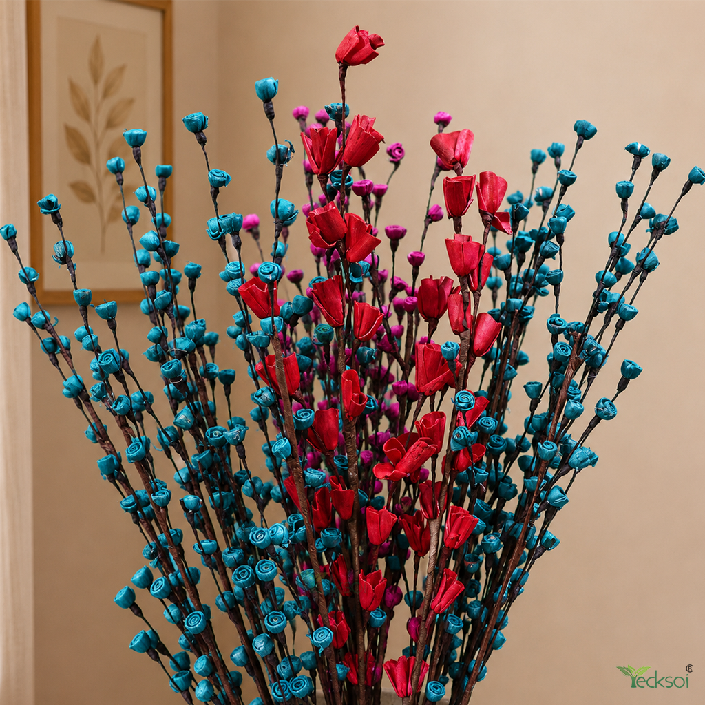 Tecksoi Rose Buds Lily Sola Wood Flower Sticks – Handmade Premium Dry Flower Decor for Home &Event Styling | Pack Of 5