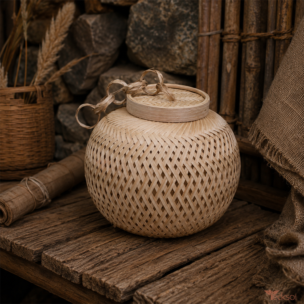 Tecksoi Round Wicker Bamboo Hanging Lamp