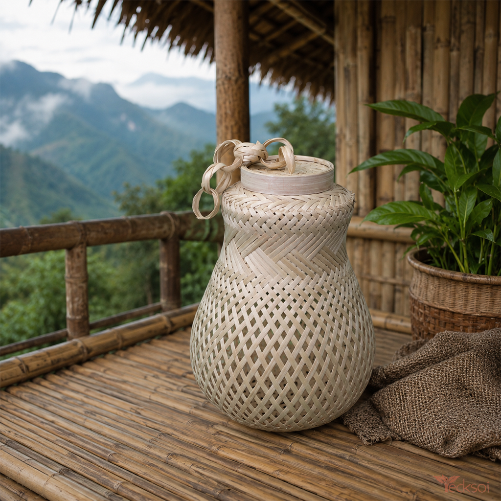 Tecksoi Rustic Bamboo Lantern Pendant Light