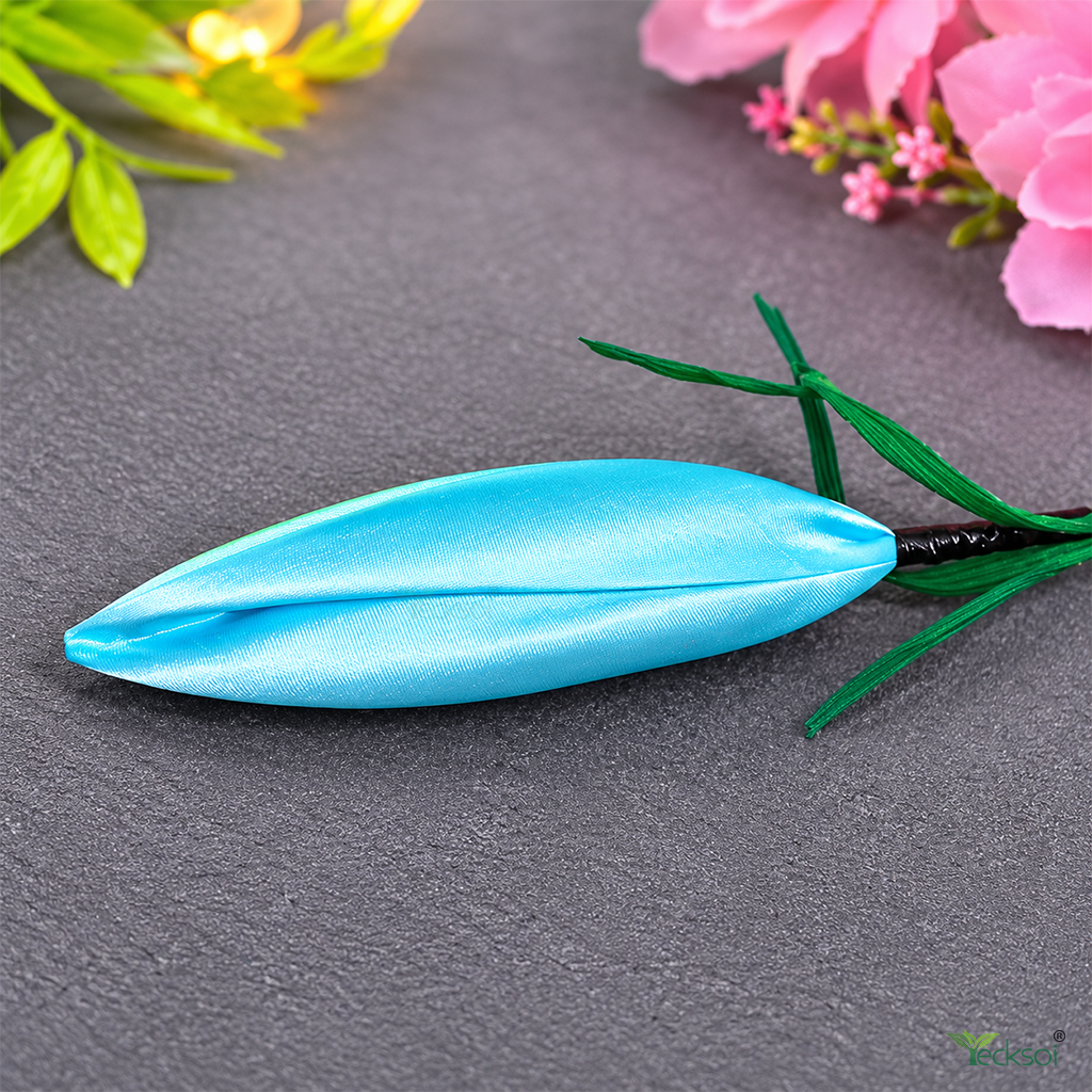 Tecksoi Silk Lotus Buds Sky Blue Flower Sticks – Handmade Premium Floral Decor for Home & Event Decoration | Pack Of 5
