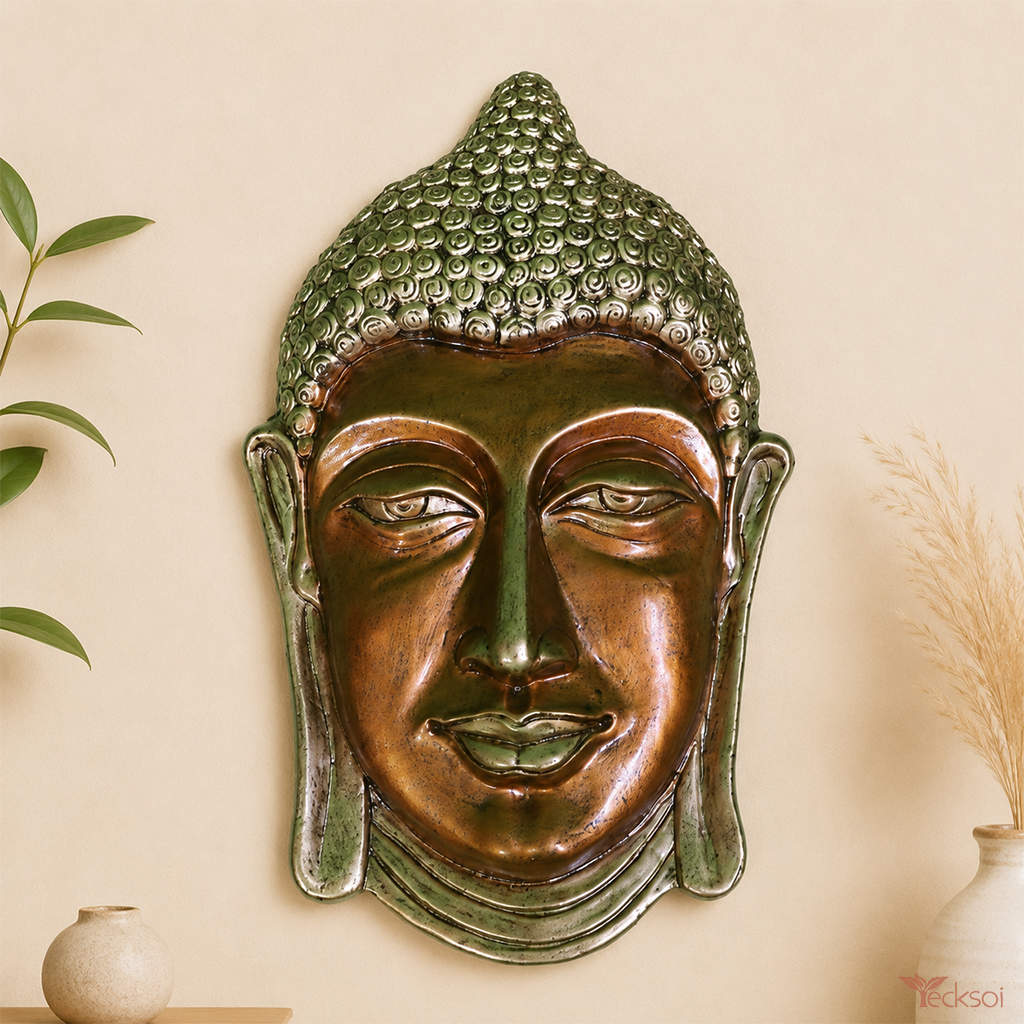 Tecksoi Terracotta Buddha Face Art Sculpture For Home Decor