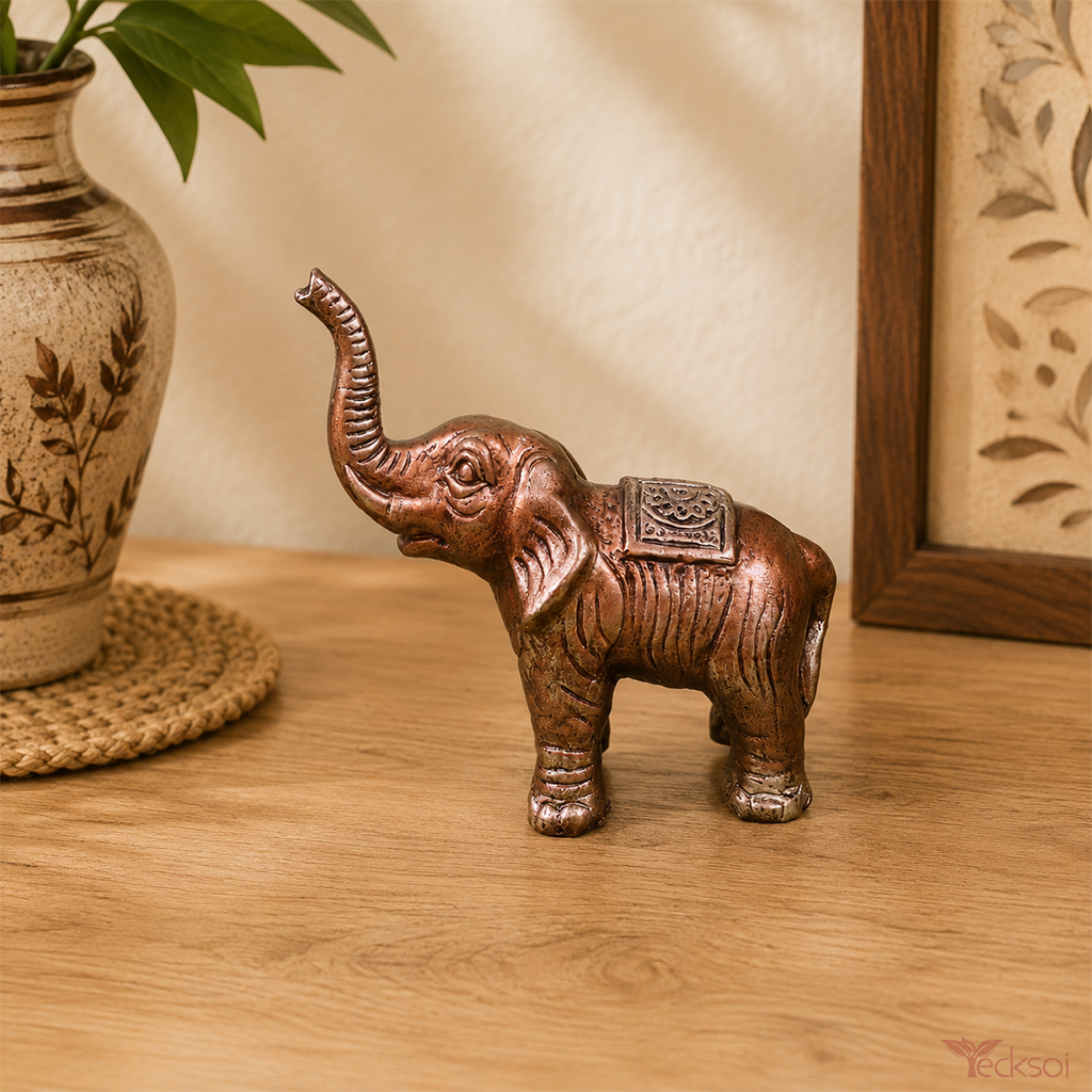 Tecksoi Terracotta Elephant With Trunk Up Prosperity Home Decor | Set Of 2