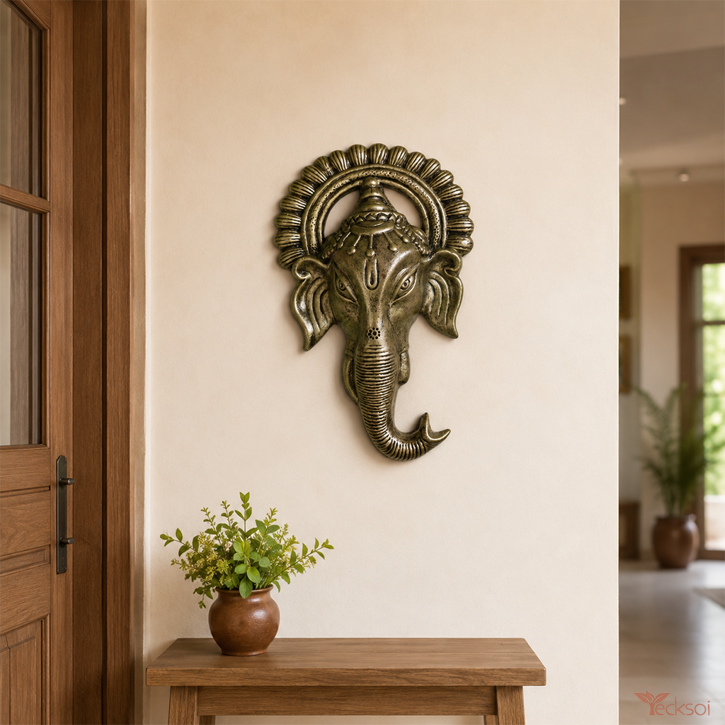 Tecksoi Terracotta Lord Ganesha Face Art Sculpture